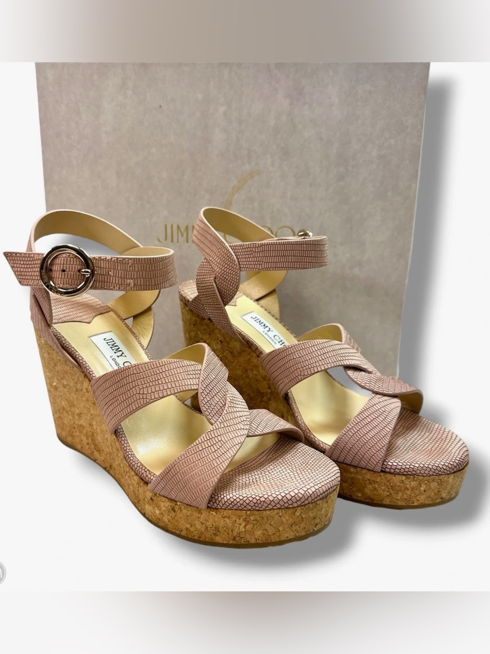 Jimmy Choo Aleili 100 Blush Nubuck Cork Wedge Sandals 40.5 US 9.5